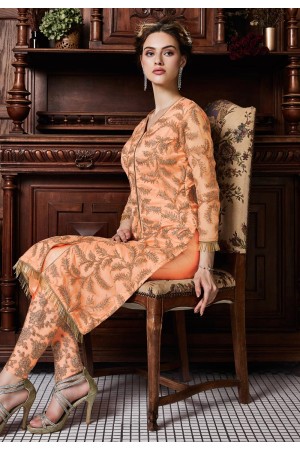 Peach satin embroidered pant style suit  4536A